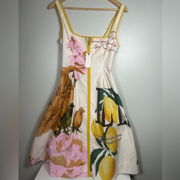 Anthropologie Maeve Lemon Floral Sleeveless Notched Square-Neck Midi Dress - Picture 2 of 15